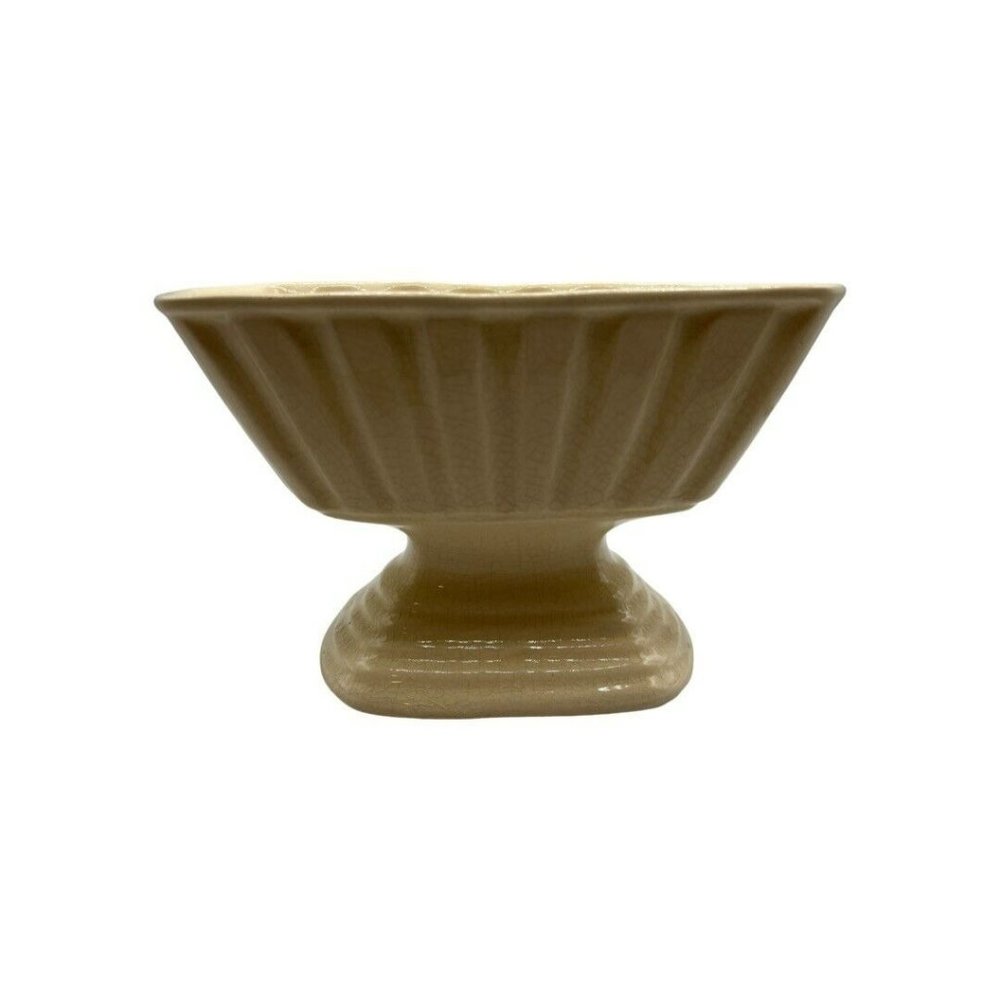 Vintage Brush Pottery Ivory Footed 5”Planter Jar Pot Marked USA #713 Crazing
